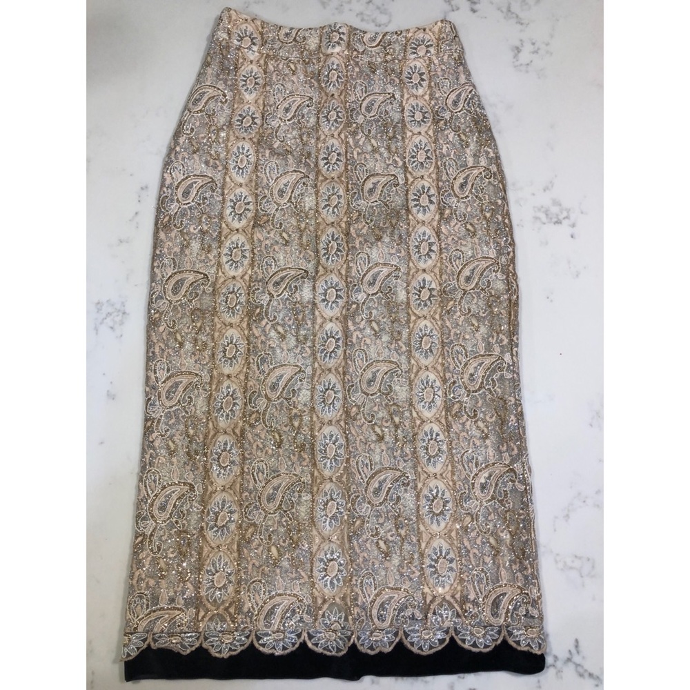 Topshop Metallic Lace Pencil Midi Skirt Size US 2